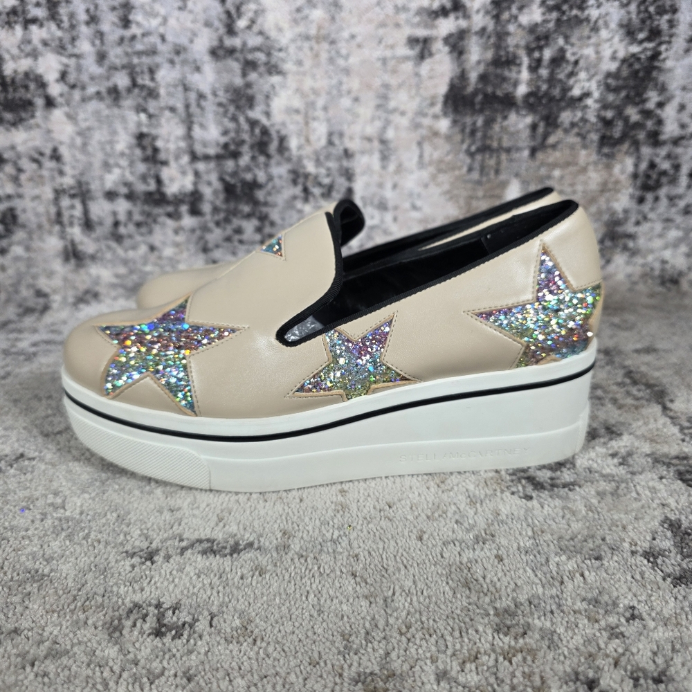 Stella McCartney Women's Binx Star Slip-On Platforms Cream Sparkle Size 38/8 - Picture 6 of 12